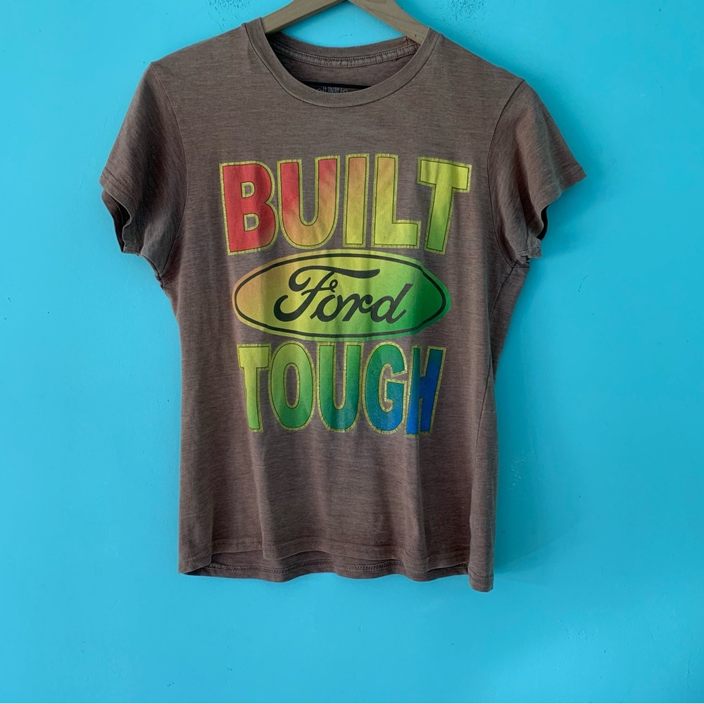 TNT Y2K Built Ford Tough Graphic Burnout Tomgirl Farmer T-Shirt XL Neon Brown